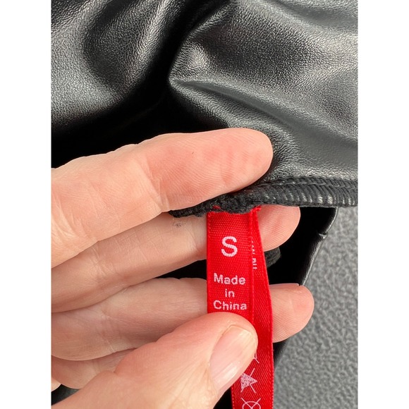 Spanx Leggings Sz S High Waisted Faux Leather Black Shiny Stretch Athleisure - Picture 8 of 10